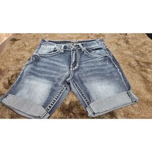 True Luck Jeans Women's 30" Waist Blue Denim Shorts White Stitch